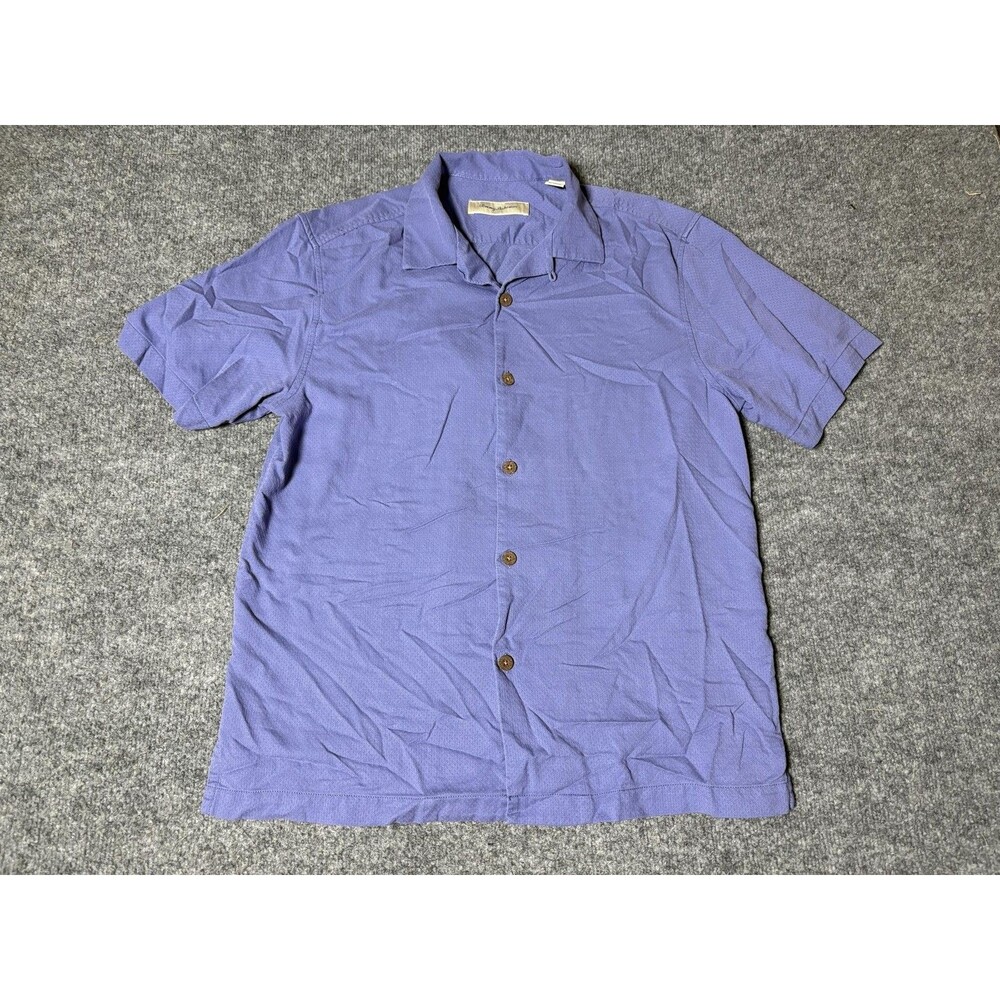 Tommy Bahama Shirt Mens M Blue Short Sleeve Silk Cotton Relaxed Button-Up Casual